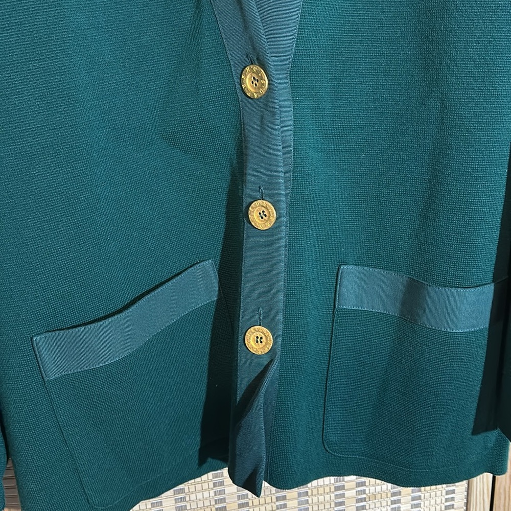 Devernois Paris Vintage 1970s Forest Green Preppy Cardigan Sweater Blazer 18? - Picture 3 of 16